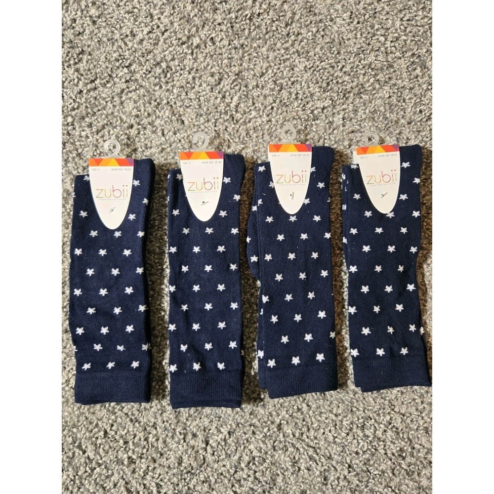 STOCKING STUFFER Zubii Girls Sz 11 - 13 Designer 4 Pair Socks‎ Navy White Stars